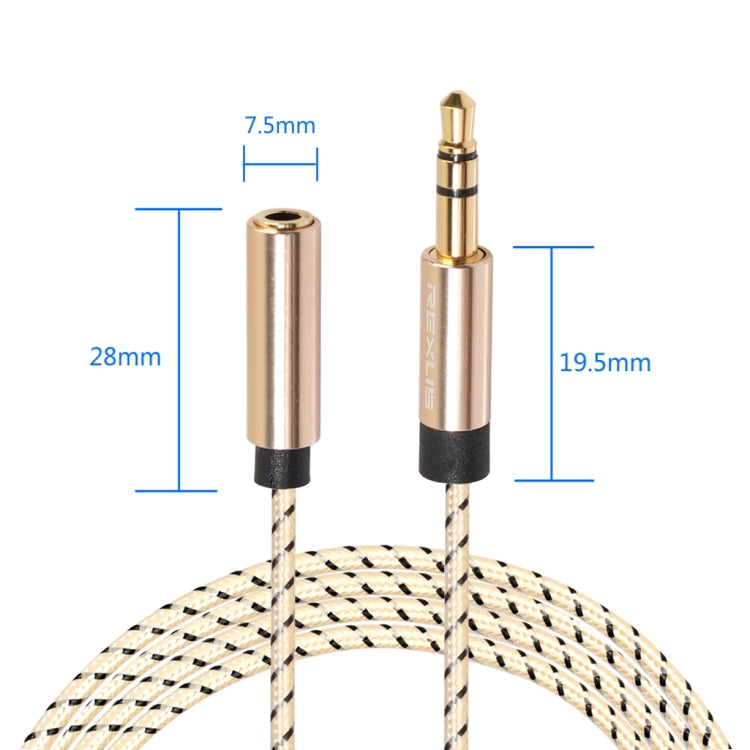 REXLIS 3596 3.5mm Male to Female Stereo Gold-plated Plug AUX / Earphone Cotton Braided Extension Cable for 3.5mm AUX Standard Digital Devices, Length: 5m
