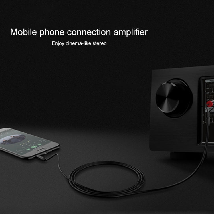 REXLIS 3635 3.5mm Male to Dual RCA Gold-plated Plug Black Cotton Braided Audio Cable for RCA Input Interface Active Speaker, Length: 1m