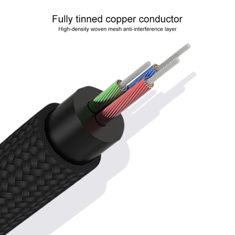 REXLIS 3635 3.5mm Male to Dual RCA Gold-plated Plug Black Cotton Braided Audio Cable for RCA Input Interface Active Speaker, Length: 1m