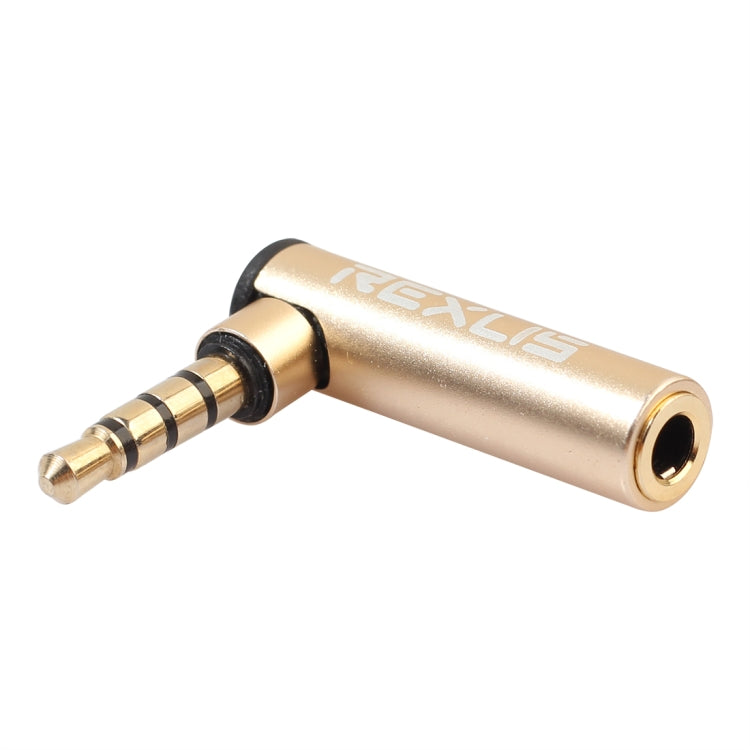 REXLIS BK3567 3.5mm Male + 3.5mm Female L-shaped 90 Degree Elbow Gold-plated Plug Gold Audio Interface Extension Adapter for 3.5mm Interface Devices, Support Earphones with Microphone