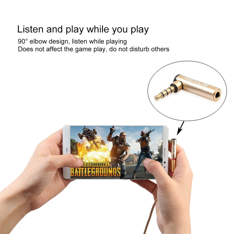 REXLIS BK3567 3.5mm Male + 3.5mm Female L-shaped 90 Degree Elbow Gold-plated Plug Gold Audio Interface Extension Adapter for 3.5mm Interface Devices, Support Earphones with Microphone