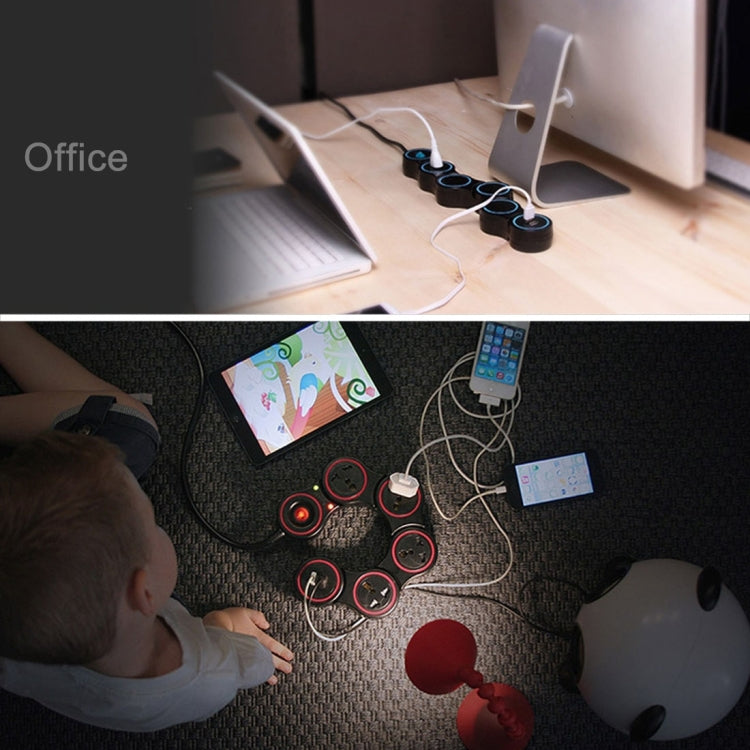 Universal Rotatable Wreath Shape Power Socket Adapter Converter with 4 UK / US / AU / EU Plug Supply Hubs & 3.8A Dual USB Ports
