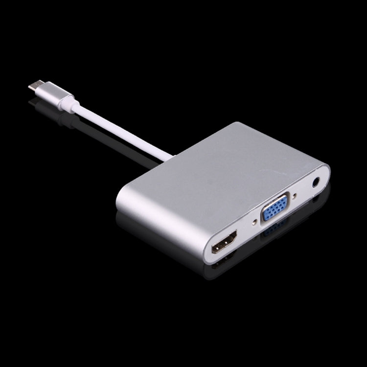 USB-C / Type-C 3.1 to VGA & HDMI & 3.5mm Video Audio Adapter, For Laptop & Notebook & MacBook 12 inch & MacBook Pro(Silver)