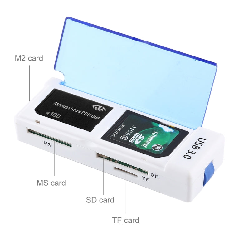 BYL-3122 5Gbps SD / TF / M2 / MS to USB 3.0 Memory Card Reader with SD / TF / M2 / MS Cards Case