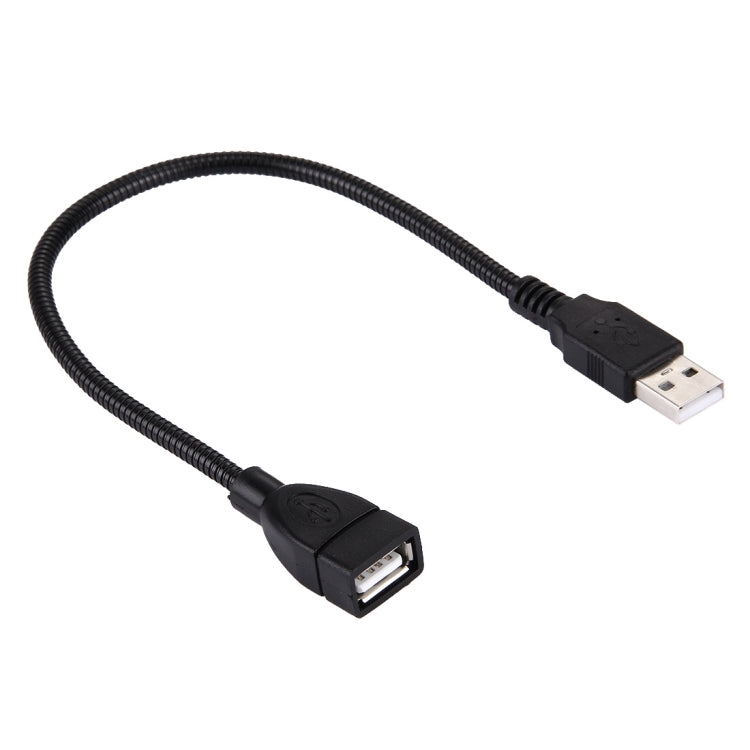 20cm USB 2.0 Female to USB 2.0 Male Metal Soft Hose Adapter Cable(Black)