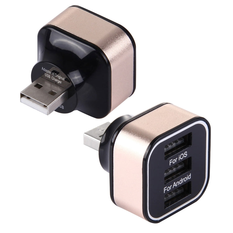 Single USB 2.0 to 3 USB 2.0 Adapter (Black+Gold)