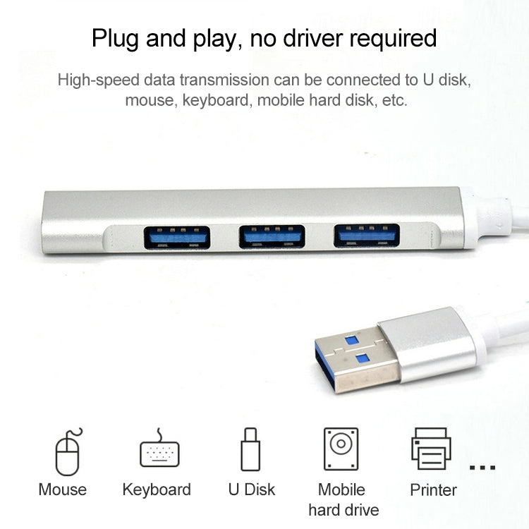 A-809 USB 3.0 + 3 x USB 2.0 to USB 3.0 Aluminum Alloy HUB Adapter(Silver)