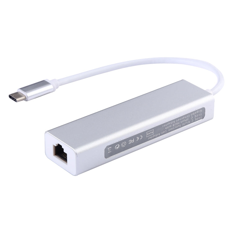 Aluminum Shell 3 USB3.0 Ports HUB + USB-C / Type-C Gigabit Ethernet Adapter