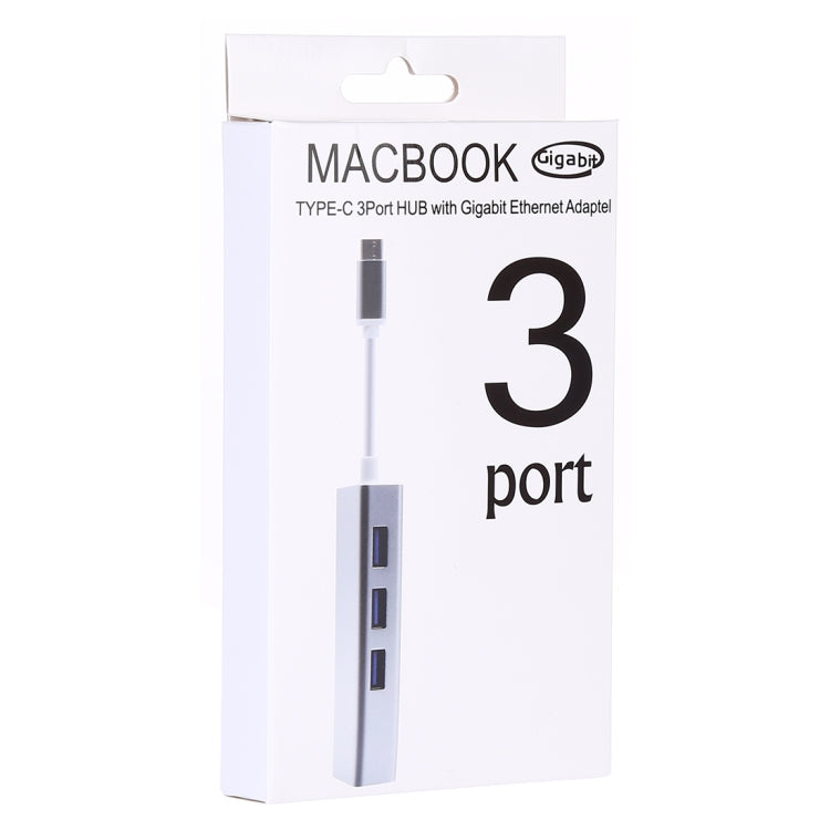 Aluminum Shell 3 USB3.0 Ports HUB + USB-C / Type-C Gigabit Ethernet Adapter