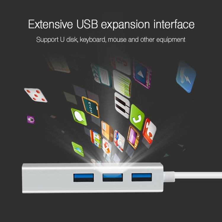 Aluminum Shell 3 USB3.0 Ports HUB + USB3.0 10 / 100Mbps Ethernet Adapter