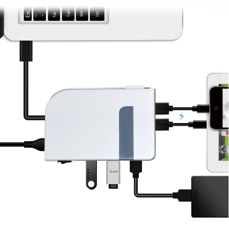 3 USB 3.0 HUB + 2 QC3.0 + Type-C Multi-functional Charger & HUB with Power Switch Button