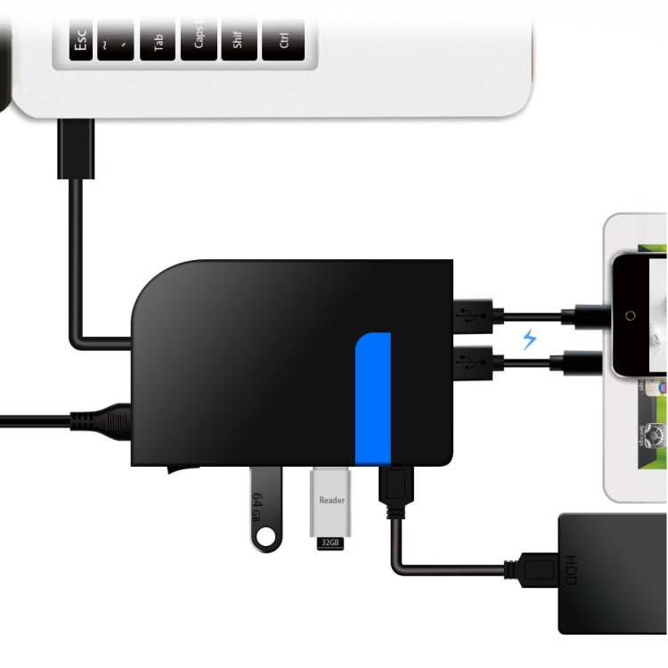 3 USB 3.0 HUB + 2 QC3.0 + Type-C Multi-functional Charger & HUB with Power Switch Button