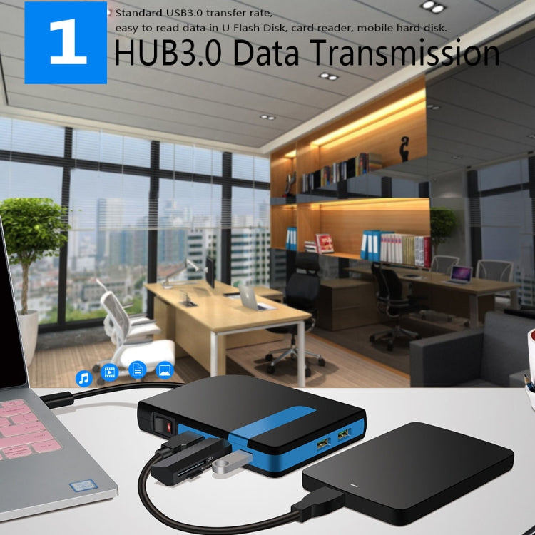 3 USB 3.0 HUB + 2 QC3.0 + Type-C Multi-functional Charger & HUB with Power Switch Button