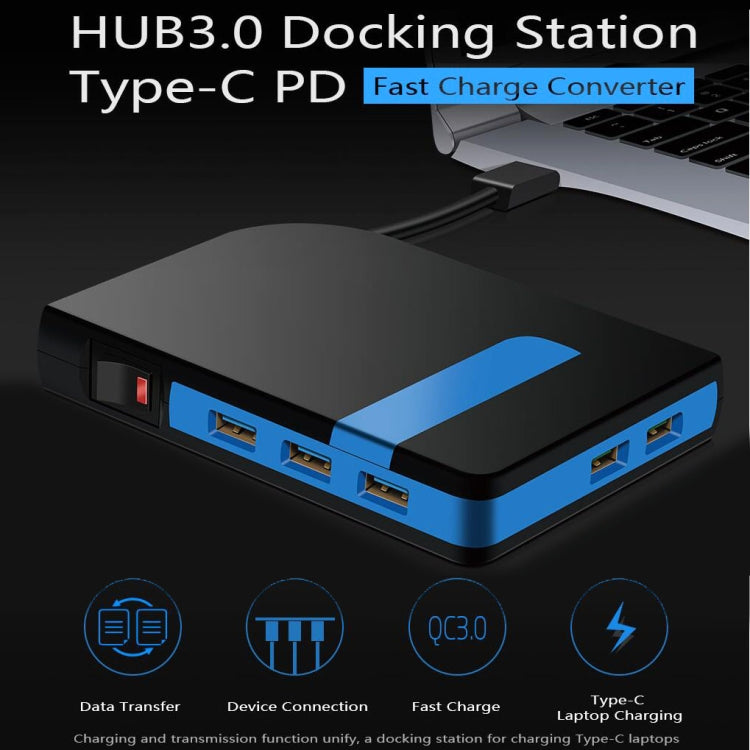 3 USB 3.0 HUB + 2 QC3.0 + Type-C Multi-functional Charger & HUB with Power Switch Button
