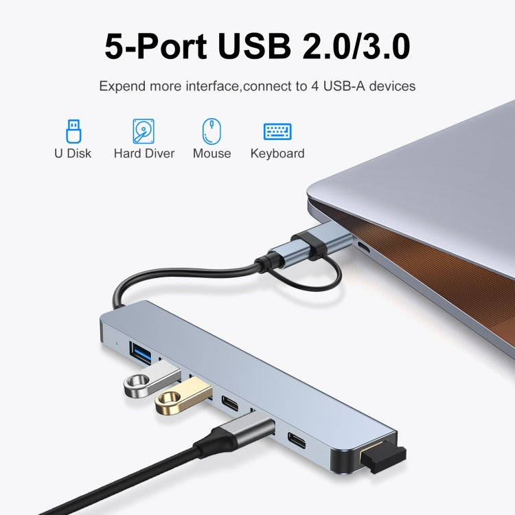 7 in 1 USB 3.0 and Type-C / USB-C to USB 3.0 USB 2.0 HUB Adapter