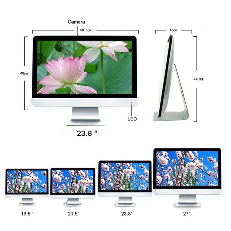 Y105 Desktop Computer PC, 23.8 inch, CoRE-I5_7440HQ, 8GB+128GB, Windows 10, Intel HD Graphics 630 CoRE-I5_7440HQ Quad Core 2.8~3.8GHz, WiFi, RJ45(Silver)