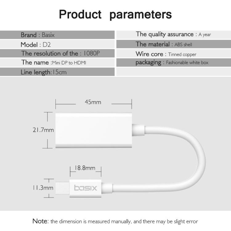 basix D2 Mini DP to 4K HDMI Converter, Cable Length: 15cm (White)