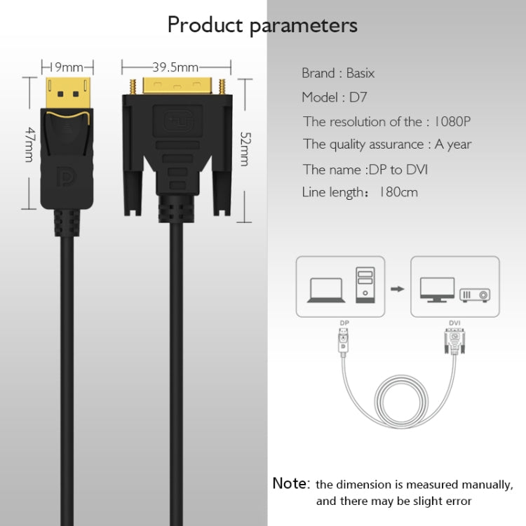 basix D7 Mini DP to DVI Converter, Cable Length: 1.8m (Black)
