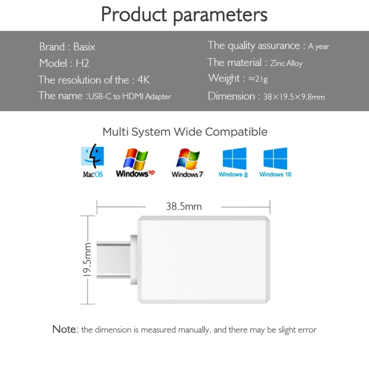 basix H2 USB-C / Type-C to HDMI 4K Multi-function Converter (Silver)