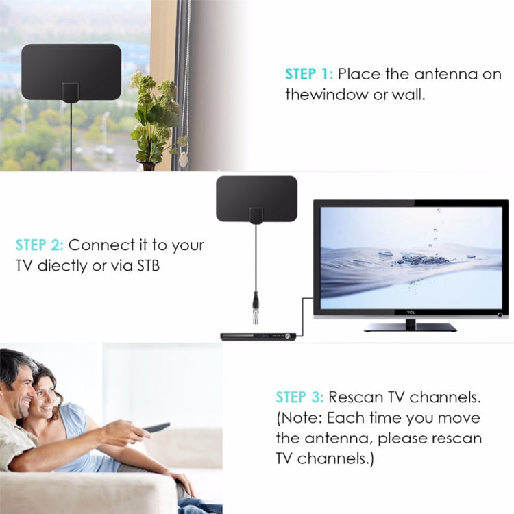 DVB-T2 50 Miles Range 20dBi High Gain Amplified Digital HDTV Indoor TV Antenna with 3m Coaxial Cable