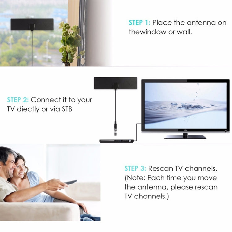 25 Miles Range 28dBi High Gain Amplified Digital HDTV Indoor Outdoor TV Antenna with 3.7m Coaxial Cable & IEC Adapter