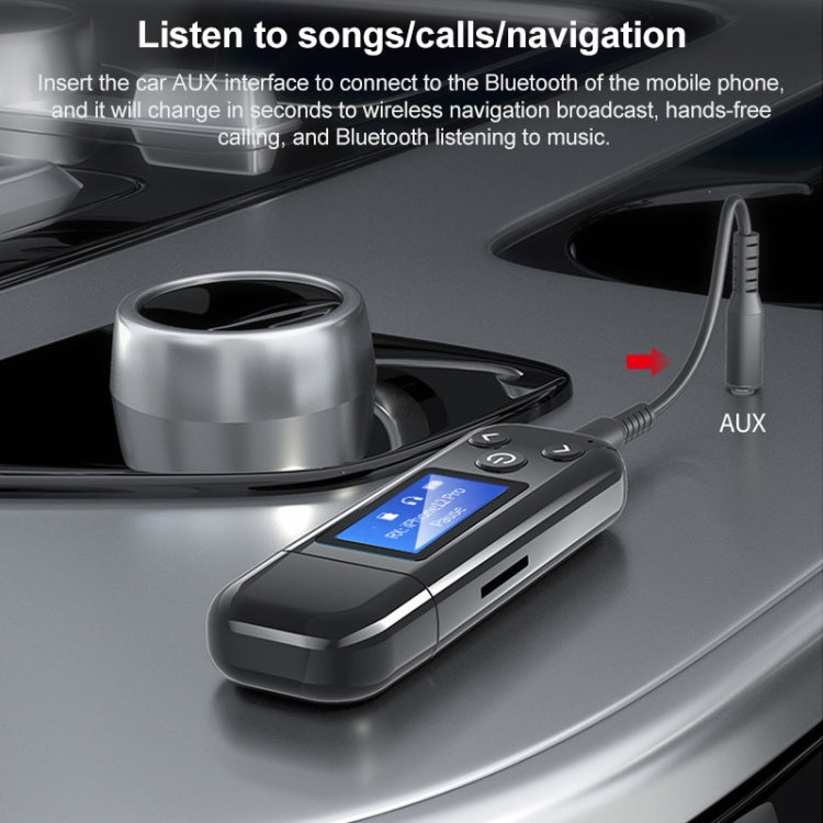 K15-Pro 2 in 1 USB Car Bluetooth 5.0 Audio Adapter Transmitter Receiver with LCD Screen