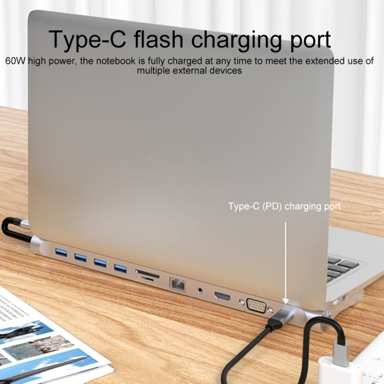 BYL-2003 11 in 1 USB-C / Type-C to 4 x USB + SD/TF + RJ45 + 3.5mm + HDMI + VGA + PD Multi-function HUB