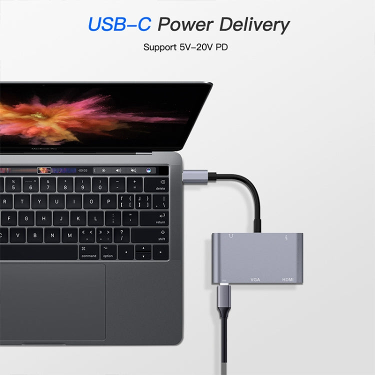 5 in 1 USB-C / Type-C to USB 3.0 + 3.5mm + PD + VGA + HDMI HUB Adapter