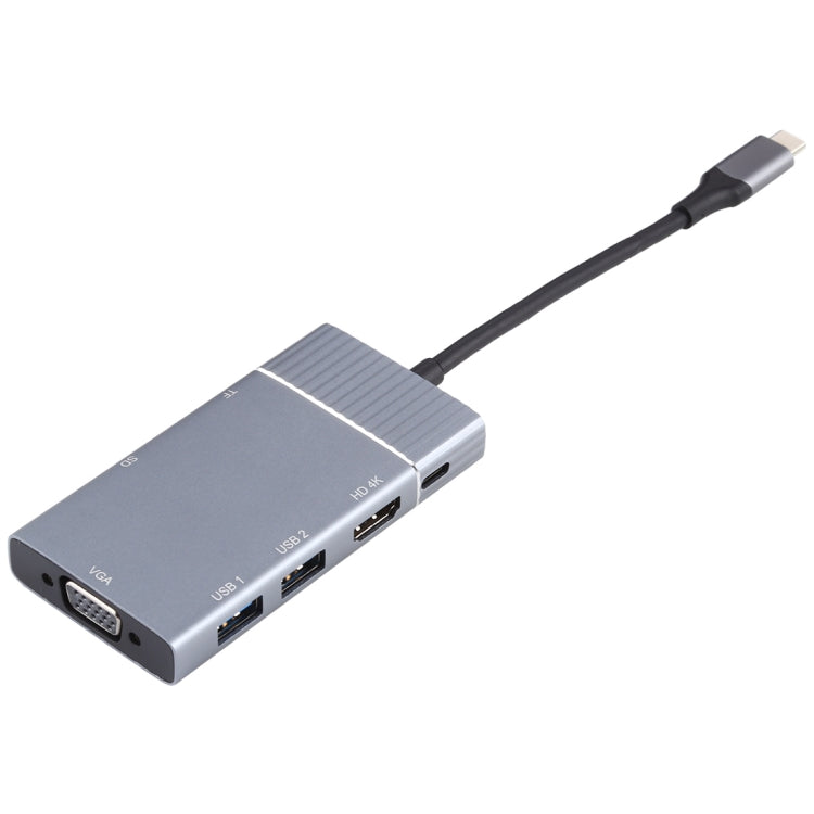 7 In 1 Dual USB 3.0 + TF/SD + HDMI/VGA + 3.5mm Jack + Type-C / USB-C Multi-function USB-C Dock Station