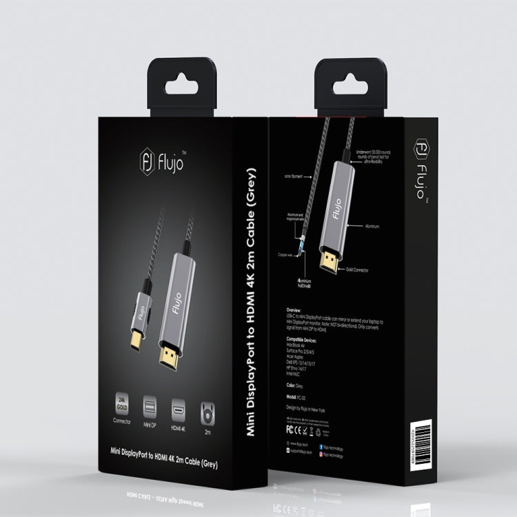 Flujo X33 Mini DP to 4K HDMI Adapter Nylon Braided Cable, Cable Length: 2m