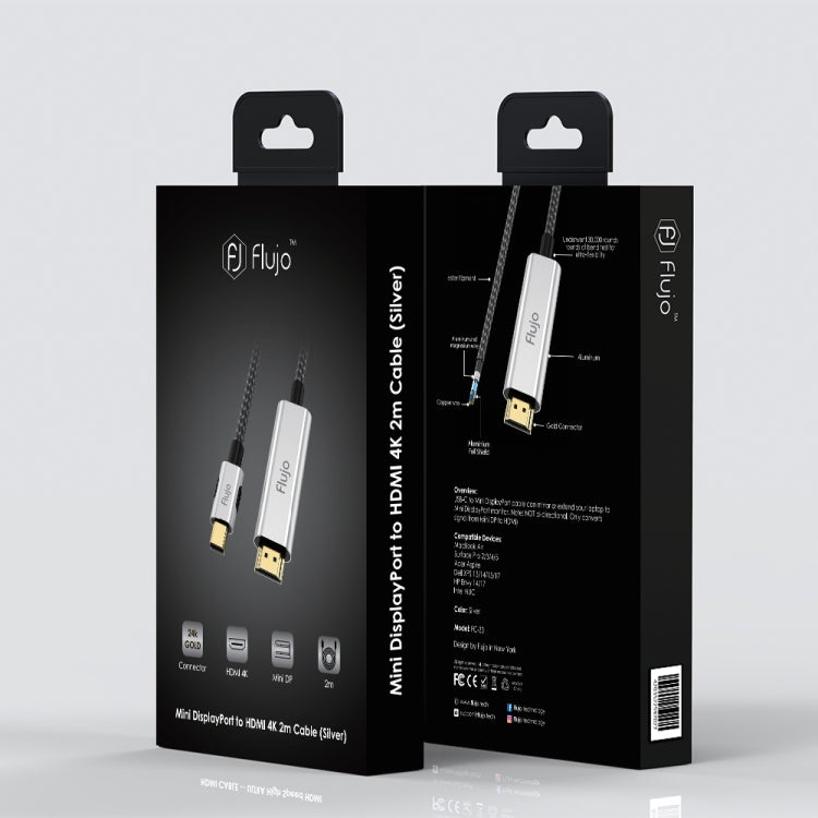 Flujo X33 Mini DP to 4K HDMI Adapter Nylon Braided Cable, Cable Length: 2m