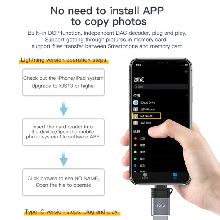TOTUDESIGN FGCR-007 USB-C / Type-C  to USB 2 in 1 Card Reader