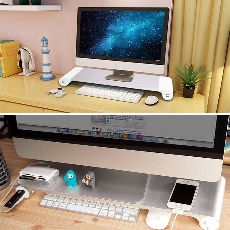 Multifunction Desktop Stand Holder with Four USB Ports for iMac(Silver)