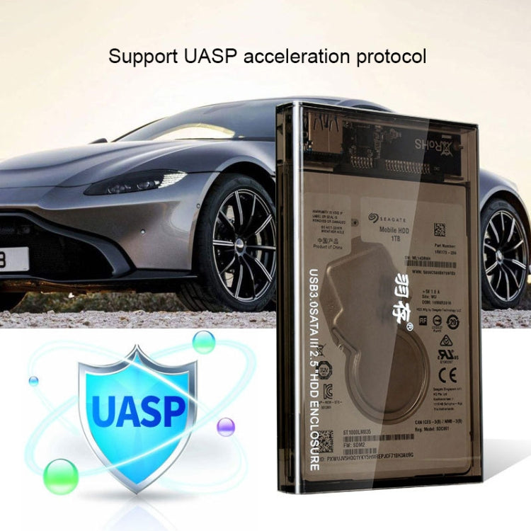 SATA 2.5 inch USB 3.0 Interface Push Cover External Transparent Solid State Drive Enclosure, The Maximum Support Capacity: 3TB