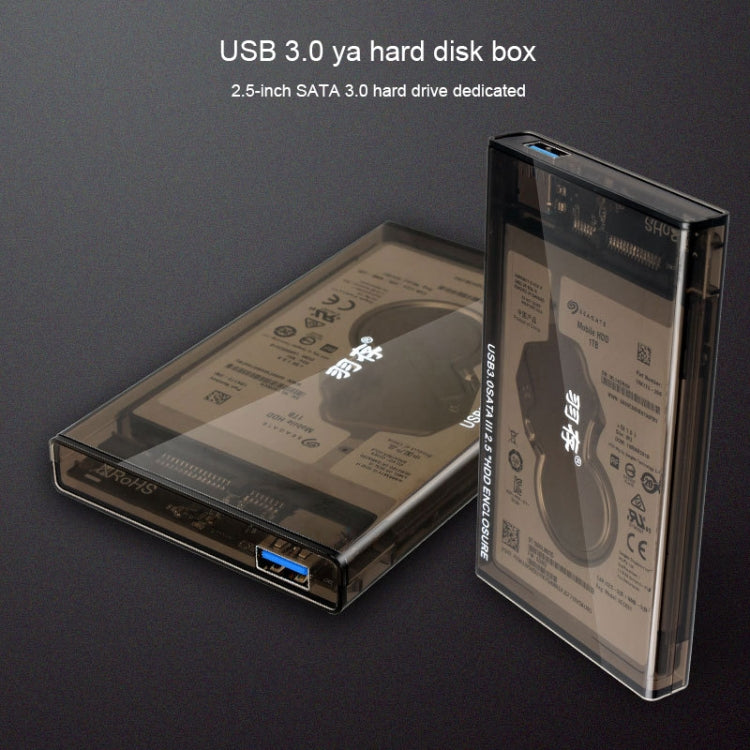 SATA 2.5 inch USB 3.0 Interface Push Cover External Transparent Solid State Drive Enclosure, The Maximum Support Capacity: 3TB