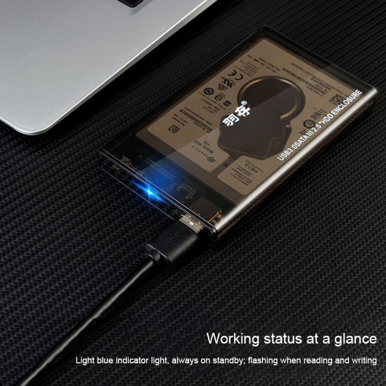 SATA 2.5 inch USB 3.0 Interface Push Cover External Transparent Solid State Drive Enclosure, The Maximum Support Capacity: 3TB