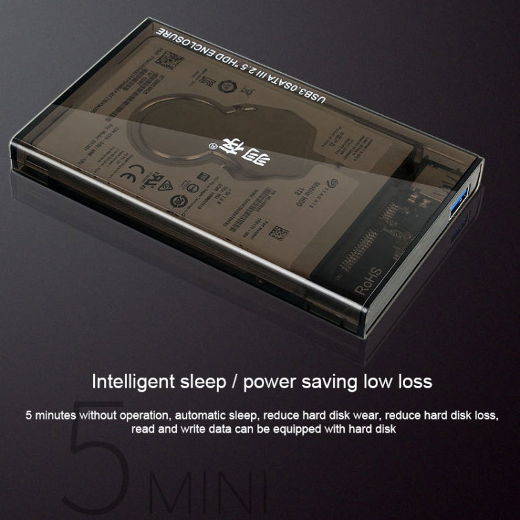 SATA 2.5 inch USB 3.0 Interface Push Cover External Transparent Solid State Drive Enclosure, The Maximum Support Capacity: 3TB