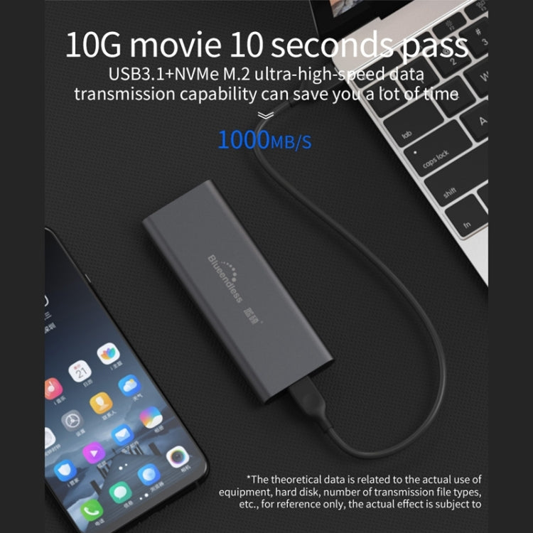 Blueendless M280N M.2 NVME Solid State Drive Enclosure with USB-C / Type-C to USB-C / Type-C Data Cable