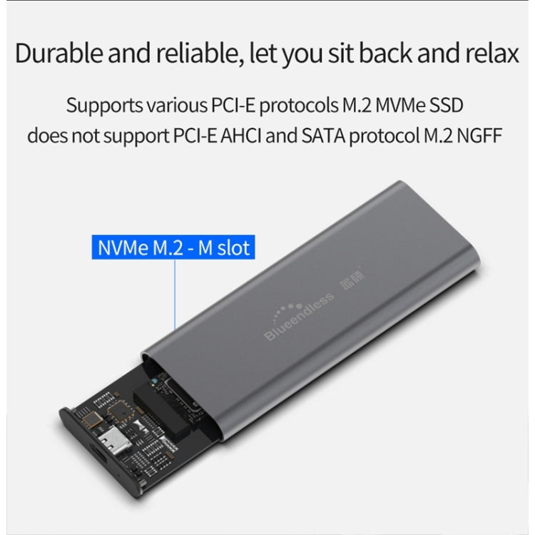 Blueendless M280N M.2 NVME Solid State Drive Enclosure with USB-C / Type-C to USB-C / Type-C Data Cable