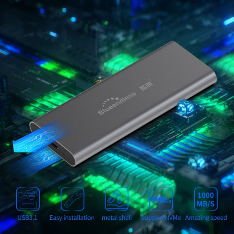 Blueendless M280N M.2 NVME Solid State Drive Enclosure with USB-C / Type-C to USB-C / Type-C Data Cable