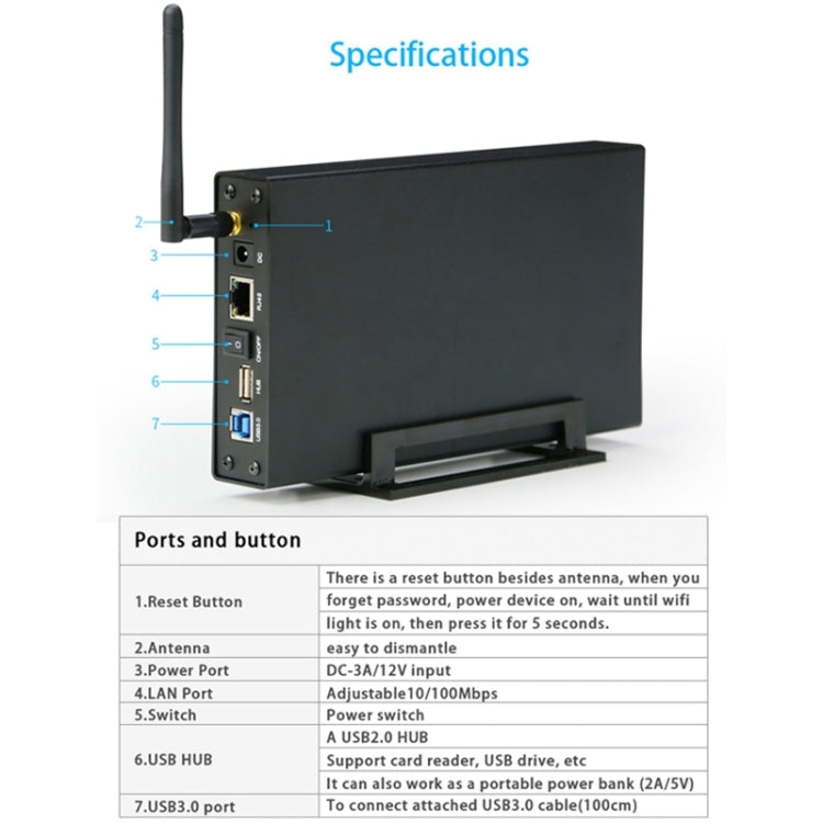 SATA 3.5 inch USB 3.0 Interface Wireless HDD Enclosure