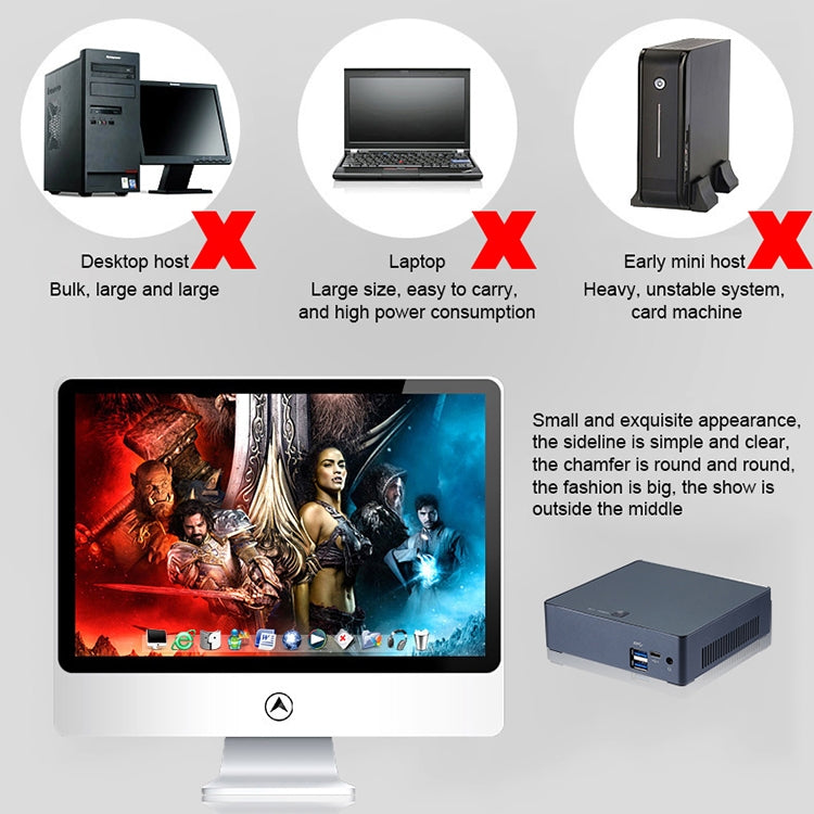 Smart Mini PC for Intel Core I5-8250U 8G+128G Quad Core 1.6-3.4GHz, Support Bluetooth 4.0 & 2.4G / 5.0G Dual-band WiFi & RJ45 Gigabit Network Card