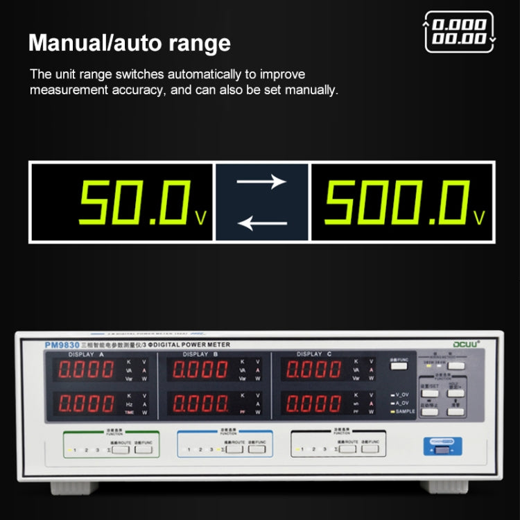 DCUU PM9830 500V 40A Three Phase Digital AC Voltage Current Power Factor & Power Meter