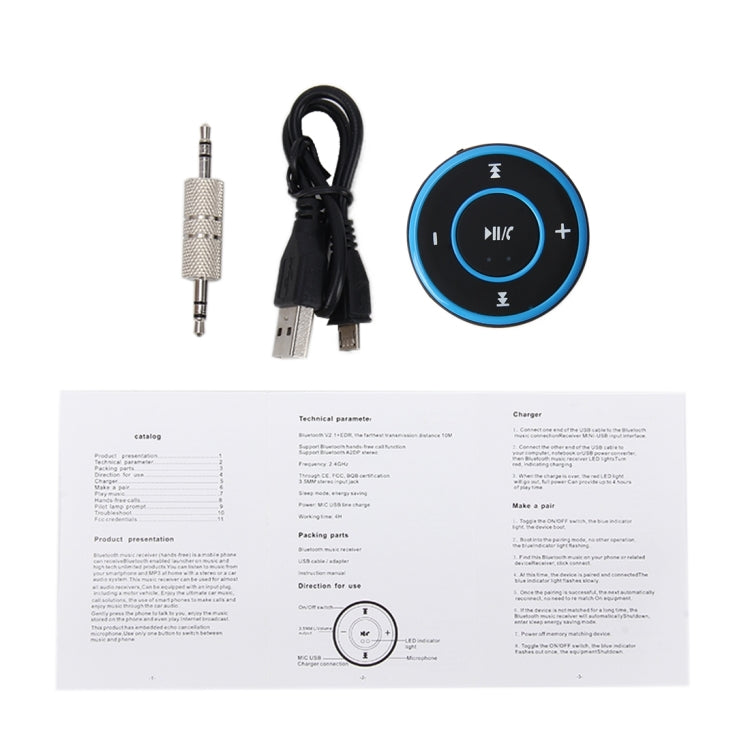 Car Sports Bluetooth V2.1+EDR Music Player Receiver with LED Light & 3.5mm Stereo Input Jack, Support USB Charge & Hands-free, Button without Backlit