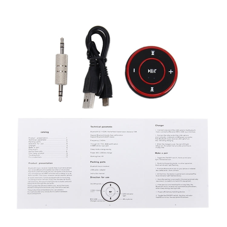 Car Sports Bluetooth V2.1+EDR Music Player Receiver with LED Light & 3.5mm Stereo Input Jack, Support USB Charge & Hands-free, Button without Backlit