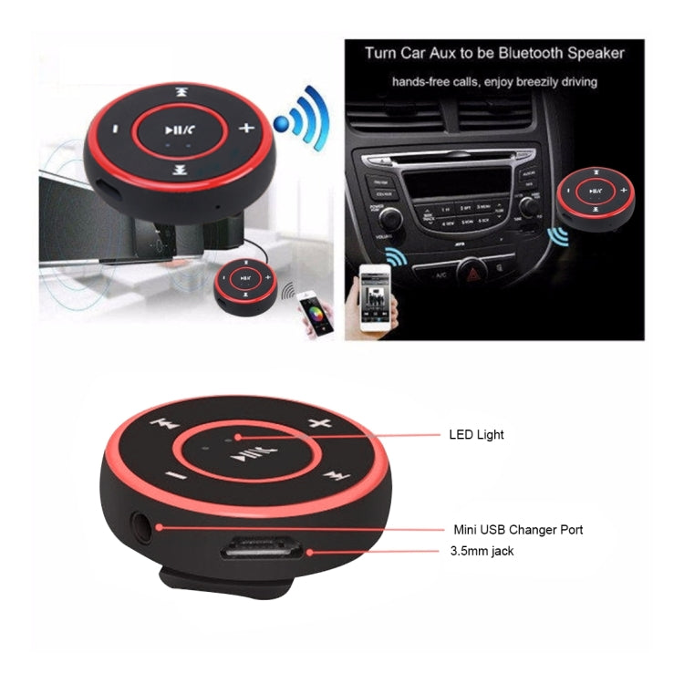Car Sports Bluetooth V2.1+EDR Music Player Receiver with LED Light & 3.5mm Stereo Input Jack, Support USB Charge & Hands-free, Button without Backlit