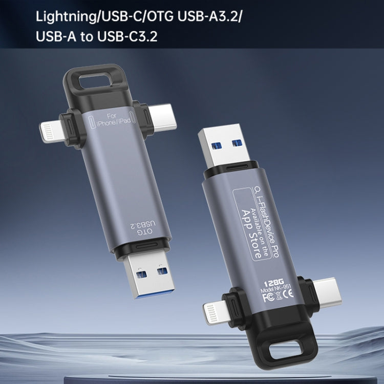 NK-951 3 in 1 USB3.2 to Type-C and 8 Pin Solid State USB Flash Drive with OTG Function