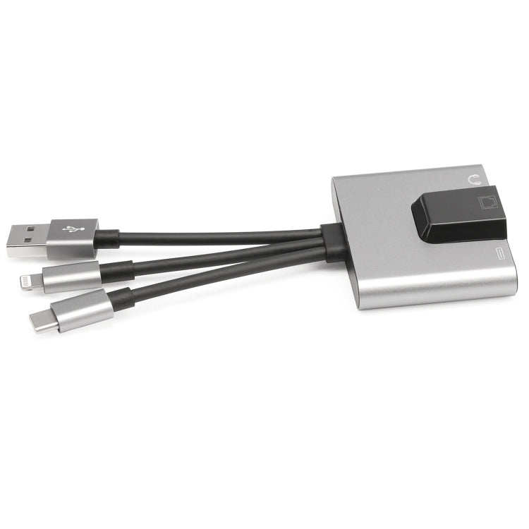 NK-1056S 3 in 1 8 Pin, Type-C, USB to 8 Pin Charging, Ethernet Port, 3.5mm Earphone Multifunctional Converter