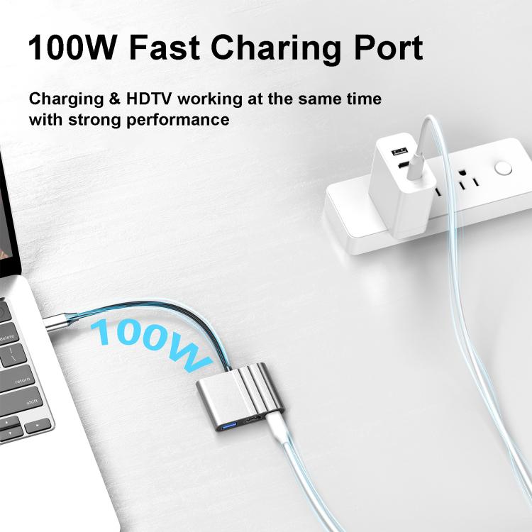 HPA-U3 3 in 1 USB-C / Type-C Male to HDTV, USB 3.0, USB-C / Type-C Adapter  - Grey