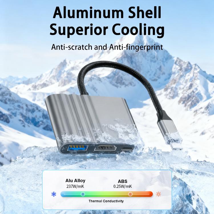 HPA-U3 3 in 1 USB-C / Type-C Male to HDTV, USB 3.0, USB-C / Type-C Adapter  - Grey